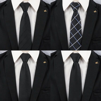 Men's Black Tie Men's Formal Wear Korean Style 8cm Student Women's Suit Business Lazy Zipper Wedding Professional Fashion