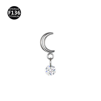 New pendant lip nail 0.9 teeth F136 titanium alloy moon lightning cone lip nail ear bone nail tragus 5A zircon