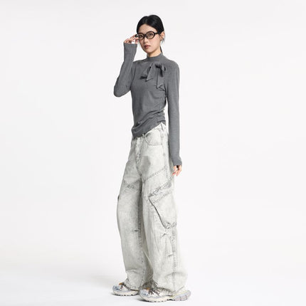 Jiamu American Baggy Silhouette Scimitar Unisex Cargo Pants Casual Pants for Men and Women Loose Wide-Leg Multi-Pocket Pleated