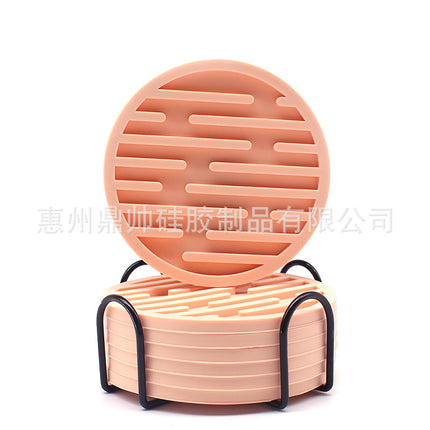 Silicone Coaster 10cm Round Heat Insulation Mat Marble Coffee Coaster Mat Anti-Perm Mat Set Storage Striped Drain