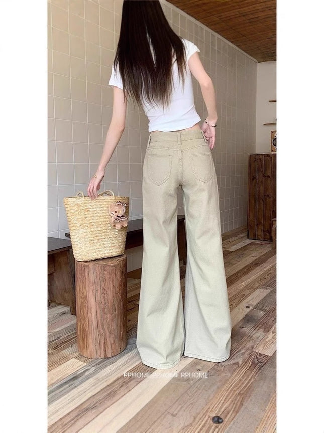 American Khaki Wide-Leg Jeans New Low-Waist Summer Hot Girl Slim Straight Loose Drape Floor-Length Pants