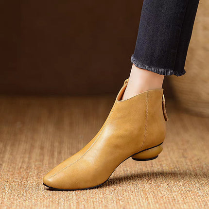 Pointed Toe Ankle Boots Women's Fashion Short Boots Autumn and Winter New Simple and Versatile French Soft Leather Back Zipper Short Boots