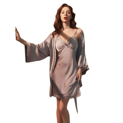 French-Style High-End Ice Silk Camisole Nightdress for Women, Summer Lace with Chest Pad, Sexy Sleepwear, Pure Desire Style Set, Loungewear