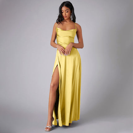 2025 New European and American Foreign Trade Women's Sexy Slim Slim-Fit Backless Amazon Strap Tight Waist Dress Long Dress