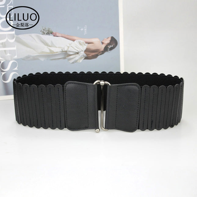 Women's Wide Black Elastic Waist Belt Simple Decoration with Dress Sweater down Jacket Coat Belt Wholesale