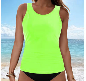2025 New Cross-Border European and American Solid Color Two-Piece Swimsuit Solid Color Sexy Bikini Beach Hot Spring Swimwear Top