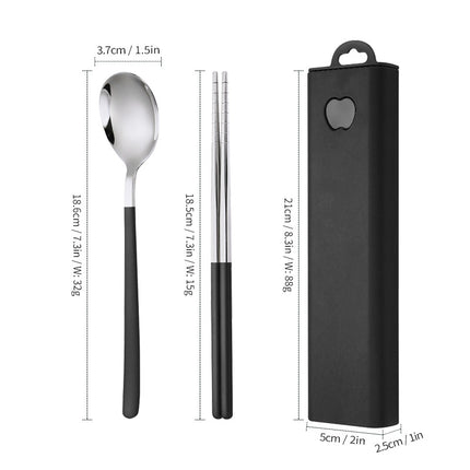 304 Stainless Steel Convenient Tableware Fork, Spoon and Chopsticks Three-Piece Set Outdoor Travel Student Storage Box Tableware Set