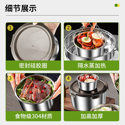 304 Stainless Steel Round Fresh-Keeping Box, Sealed Lunch Box, Office Worker Take-Out Box with Lid, Portable Soup Bowl, Custom Logo