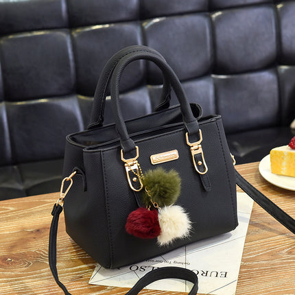 Small square bag ladies handbag simple shoulder bag large capacity bag double fur ball messenger bag wholesale cross-border