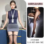 Dark gray [top + skirt + name tag + t pants] black non-open glossy pantyhose / One Size