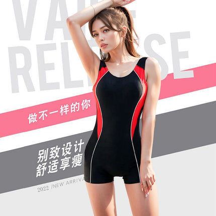 New swimsuit female adult one-piece one-piece with chest pad quick-drying professional swimming boxer conservative backless slimming