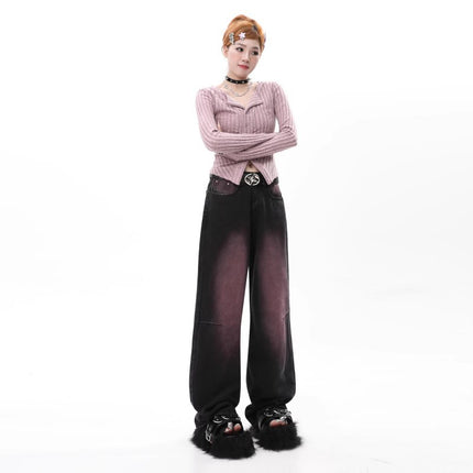 High Street Trendy Brand Wide Leg Jeans Women's Trendy All-match New High Waist Slimming Design Sense Straight Long Pants