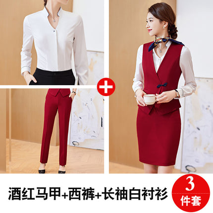 2023 Spring and Autumn New Vest Professional suit Women's Suit Hotel Front Desk Jewelry Store Sales Work Clothes Three-piece Set
