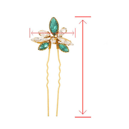 New Amazon Cross-Border Green Glass Diamond U-Shaped Hairpin Single Pack