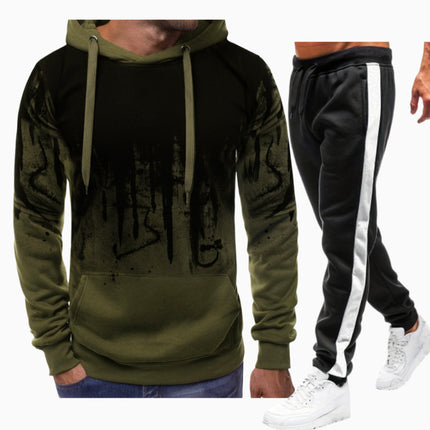 Spring and Autumn New Men's European and American Cross-border Casual Printed Sweater Long Sleeve Hoodie Hoodie Sweatshirt Jacket suit
