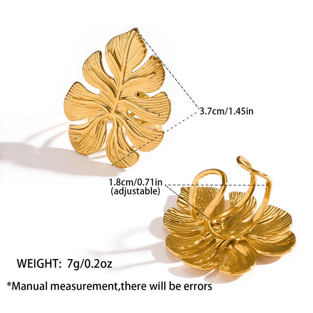 Malt Stainless Steel Titanium Steel Non-Fading Tree Leaf Open Ring Index Finger Ring Light Luxury High-End Hand Jewelry