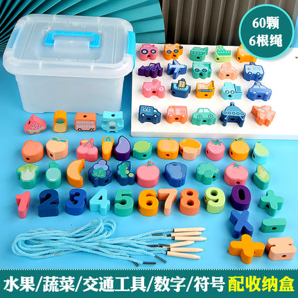 Wooden Beads for Children 1~4 Years Old Baby Enlightenment Wearable Rope Large Particles Early Education Toys Training Mentation
