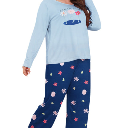 Foreign trade European and American pajamas women's cute printed long sleeve autumn and winter home clothes two-piece set can be worn cross-border wholesale