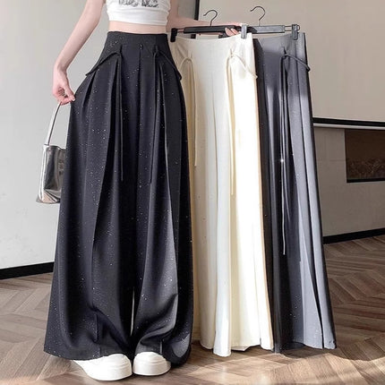 Fine Shiny Piece Suit Casual Pants Women's Summer New Wide Leg Culottes Hanging High Waist Slimming Loose Mop Pants