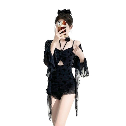 Swimsuit Women's one-piece black sexy lace slim long sleeve blouse beautiful high-end pure hot spring swimsuit