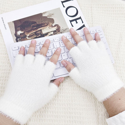 Women's winter warm plush gloves student open finger flip gloves outdoor gloves thickened cold-proof popular online
