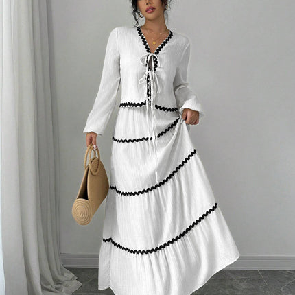 High-Quality Ready Stock 2025 Autumn Loose Slimming Floor-Length Dress Elegant Long-Sleeve Dress