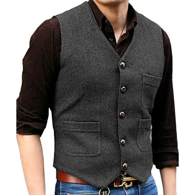 High-Quality Foreign Trade European and American Cross-Border Hot-Selling Products 2026 New Model Men's Casual Vest Solid Color Herringbone Wool Vest