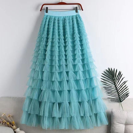 Cross-Border Mesh Patchwork Cake Skirt 2026 Summer New Style Mid-Length Skirt A-Line Long Skirt Puffy Tulle Skirt