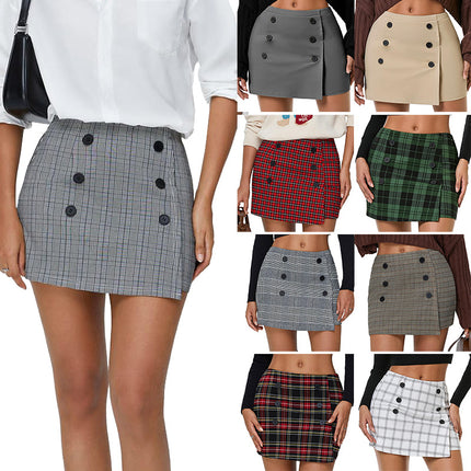 Amazon Cross-Border Autum Plaid Tight Mini Hip-Hugging Skirt 2025 Fashion Button Autum and Winter Skirt