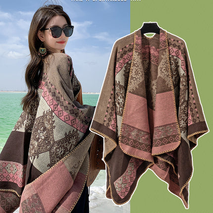 Bohemian Split Towel Warm Shawl Thickened Xizang Northwest Desert Windproof Cape Women's Travel