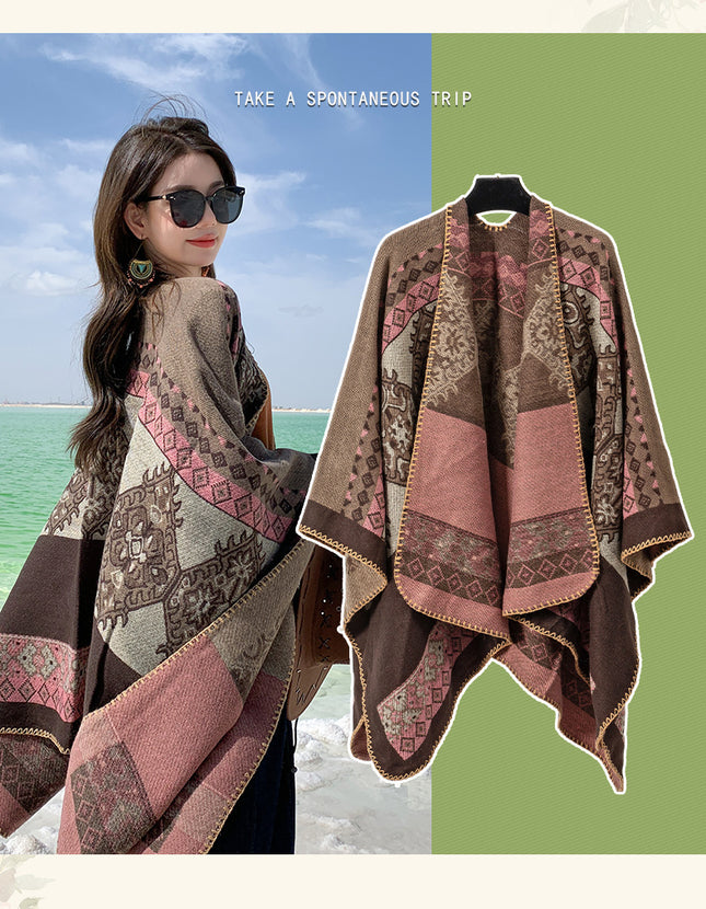 Bohemian Split Towel Warm Shawl Thickened Xizang Northwest Desert Windproof Cape Women's Travel