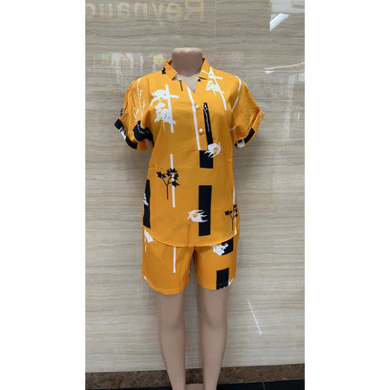 2024 In-Stock Cross-Border Aliexpress Popular Foreign Trade Women's Clothing with Unique Print Two-Piece Set Versatile Korean Fashion