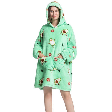 Cross-border New Printed Flannel Pullover Adult Cotton Velvet Lazy Clothing Cape Nightgown Warm Thickened Cold-proof Clothing