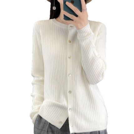 Spring and Autumn New Round Neck Cashmere Cardigan Women's Loose Casual All-match Long Sleeve Sweater Fashionable Elegant Outer Jacket