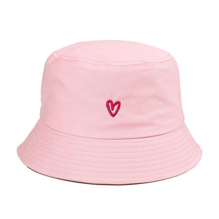 Cross-Border Amazon Love Embroidered Cotton Fisherman Hat for Girls, Outdoor Leisure Sunshade, Personalized Style, Fashionable and Small Face