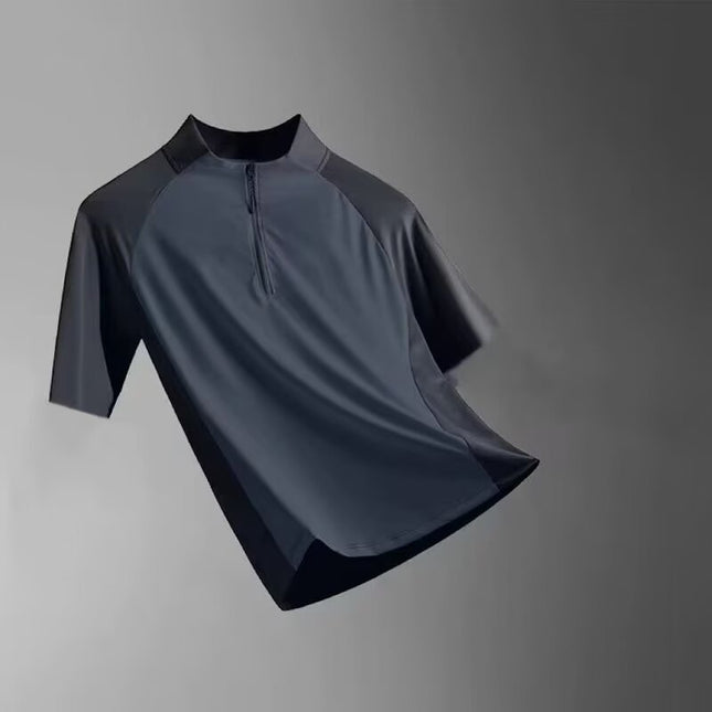 Sports T-shirt Men's Half Zipper Vertical Collar Quick-drying Short-sleeved Running Top Summer Sports Training Tennis Clothes