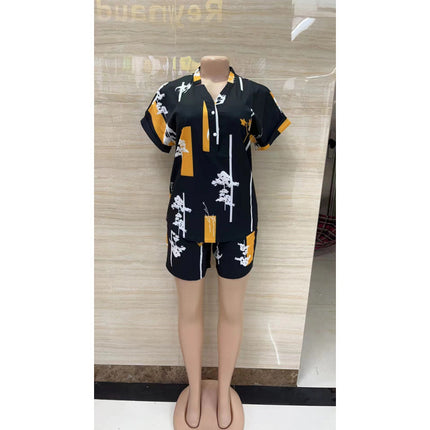 2024 In-Stock Cross-Border Aliexpress Popular Foreign Trade Women's Clothing with Unique Print Two-Piece Set Versatile Korean Fashion