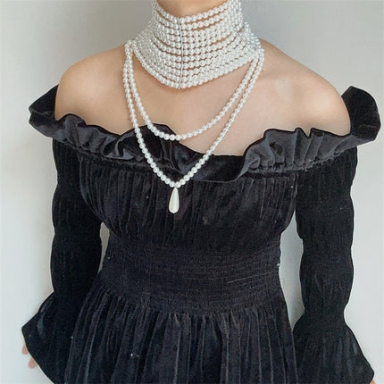 European and American Light Luxury Retro Handmade Multi-Layered Pearl Drop Tassel Necklace French Socialite Style Neck Ornament