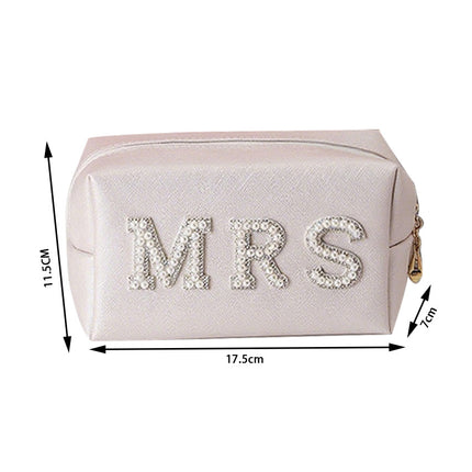 Cross-Border Exclusive Pearl Letter Cosmetic Bag Bridal Wedding Mrs/Bride Makeup Storage Bag Amazon Bestseller