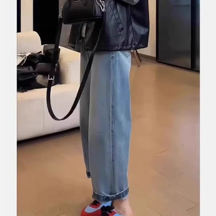 2025 Summer New American Style Blue Straight-Leg Jeans Plus-Size Women's Clothing for Curvy Petite Slimming Cigarette Pants