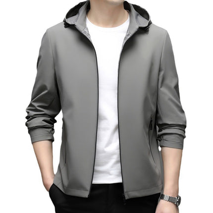 genuine goods Men's Coat Men's Spring and Autumn Thin Removable Hooded Outdoor Windproof Solid Color Non-iron Hooded Casual Jacket