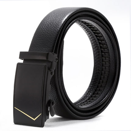 Automatic buckle men's belt young luxury business fashion Korean version of simple litchi pattern black pants belt wholesale
