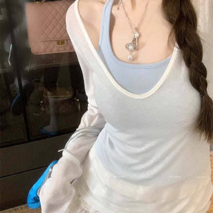 Sun Protection Blouse for Women 2025 New Suit Summer Long-Sleeved T-Shirt Right Shoulder Loose Slimming Look Flesh-Covering Top