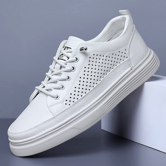 Summer men's shoes thin perforated sneakers sports casual leather shoes trendy genuine leather thick bottom breathable hollow hole shoes