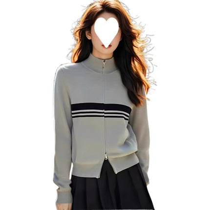 2024 early autumn fashion wear a set of women's Korean gray sweater small coat pleated skirt two-piece suit