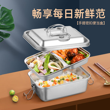 304 Stainless Steel Lunch Box, Double-Layer Sealed Lunch Box for Office Workers and Students, Thickened Large-Capacity Compartmentalized Lunch Box for Steaming Rice