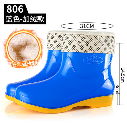 Four Seasons Short Tube Sunny Rain Women's Water Shoes Fashion Purple Rain Shoes Kitchen Canteen Mom Cleaning Non-slip Rubber Shoes Rain Boots