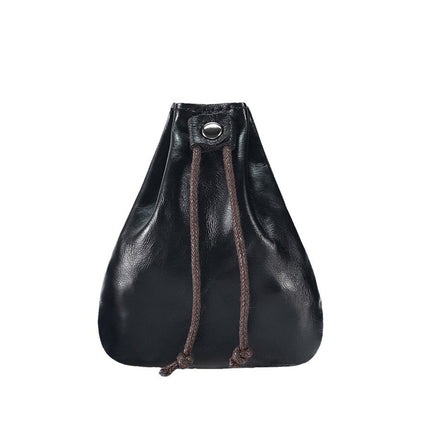 New Style Cowhide Niche Vintage Small Coin Purse Coin Headset Storage Bag Leather Drawstring Mini Small Wallet Trendy