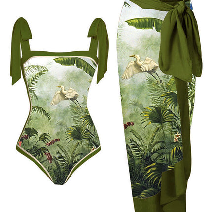 Amazon 2023 European and American New Fixed Edition Printed Two-Piece One-Piece Swimsuit Conservative Covered Hip Skirt Spot Swimsuit
