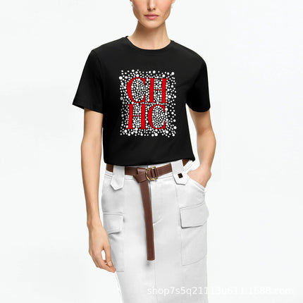 Chhc New Printed Cotton Short-Sleeve T-Shirt, Unisex Letter Design, Cross-Border Hot-Selling Item, Dropshipping Fast Delivery